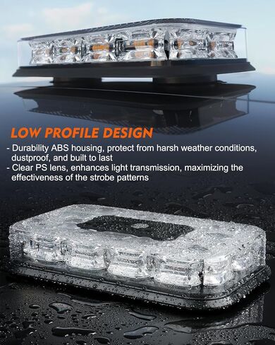 LUMENIX LED Roof Top Strobe Beacon Light Bar Rooftop Security Warning Emergency Flashing Plow Lights for Construction Vehicles Tow Commercial Trucks Postal Cars Snowplow - Amber White in Saudi Arabia
