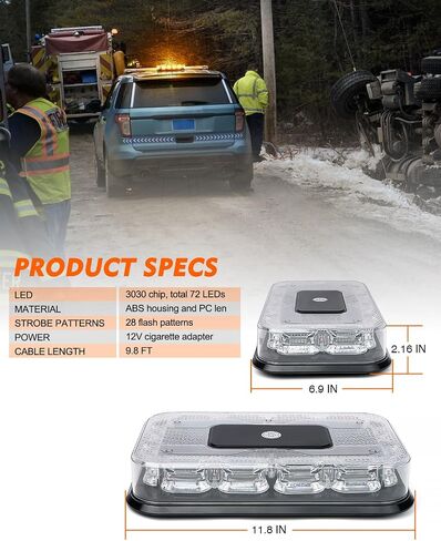 LUMENIX LED Roof Top Strobe Beacon Light Bar Rooftop Security Warning Emergency Flashing Plow Lights for Construction Vehicles Tow Commercial Trucks Postal Cars Snowplow - Amber White in Saudi Arabia