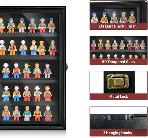 حافظة عرض Minifigure لحافظة عرض Lego، حافظة عرض مصغرة مع زجاج مقسى عالي الدقة وأرفف قابلة للإزالة، حافظة عرض مجسمة للجدار والمكتب، باب قابل للقفل باللون الأسود in Kuwait
