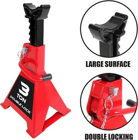 BIG RED Torin 3 Ton Steel Heavy Duty Jack Stands: Double Locking Pins - Red, 1 Pair (2 Pack) in Saudi Arabia