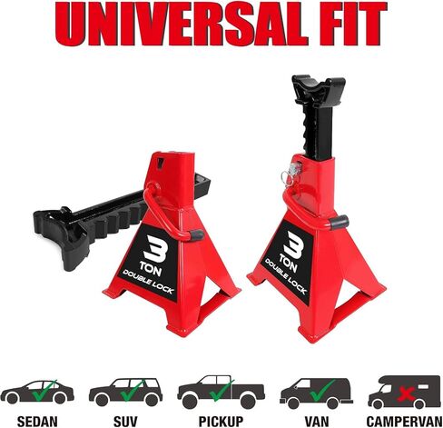 BIG RED Torin 3 Ton Steel Heavy Duty Jack Stands: Double Locking Pins - Red, 1 Pair (2 Pack) in Saudi Arabia