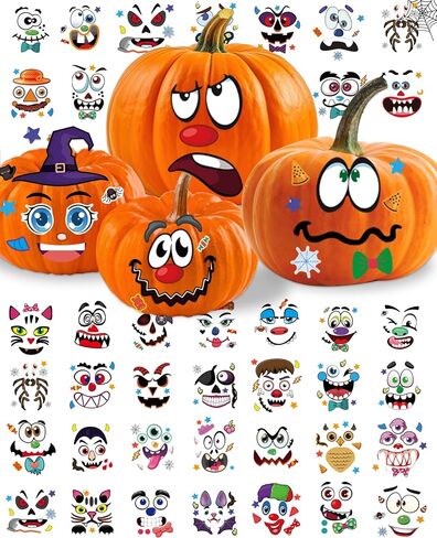 Aowplc Pumpkin Decorating Stickers Kit - 48 Different Fun Faces, Large Halloween Stickers for Crafts, Party Favors, and Treats in Kuwait