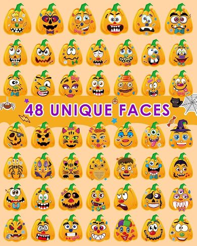 Aowplc Pumpkin Decorating Stickers Kit - 48 Different Fun Faces, Large Halloween Stickers for Crafts, Party Favors, and Treats in Kuwait
