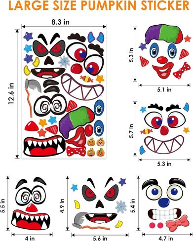 Aowplc Pumpkin Decorating Stickers Kit - 48 Different Fun Faces, Large Halloween Stickers for Crafts, Party Favors, and Treats in Kuwait
