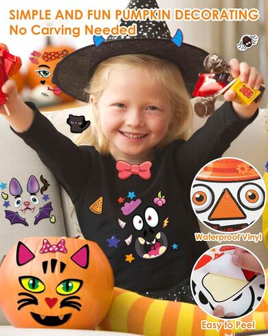 Aowplc Pumpkin Decorating Stickers Kit - 48 Different Fun Faces, Large Halloween Stickers for Crafts, Party Favors, and Treats in Kuwait
