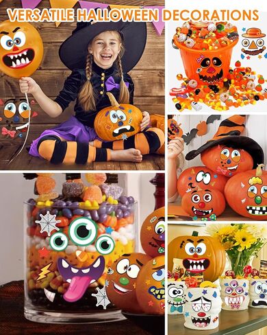 Aowplc Pumpkin Decorating Stickers Kit - 48 Different Fun Faces, Large Halloween Stickers for Crafts, Party Favors, and Treats in Kuwait