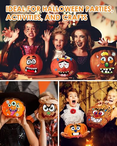 Aowplc Pumpkin Decorating Stickers Kit - 48 Different Fun Faces, Large Halloween Stickers for Crafts, Party Favors, and Treats in Kuwait