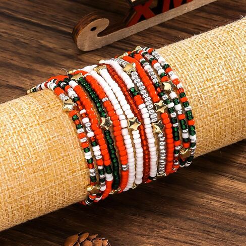 Handmade Halloween Multi-layered Beaded Bracelet for Women Black Orange Purple Colorful Halloween Thanksgiving Christmas Gifts Elastic Funny Pumpkin Ghost Halloween Bracelet in Saudi Arabia
