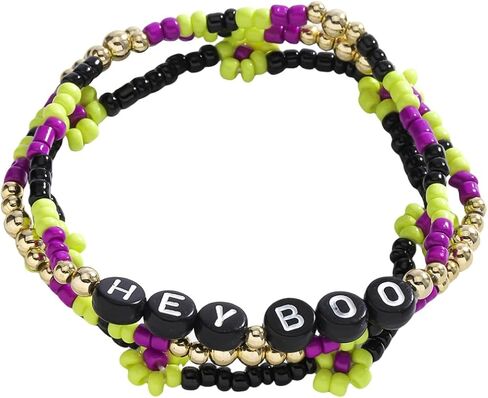Handmade Halloween Multi-layered Beaded Bracelet for Women Black Orange Purple Colorful Halloween Thanksgiving Christmas Gifts Elastic Funny Pumpkin Ghost Halloween Bracelet in Saudi Arabia