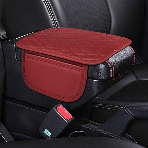 Universal Beige Car Center Console Cover with 2 Storage Bags, Leather Armrest Protector Cover Cushion Center Console Pad Storage Box Accessories for Most Vehicles in Saudi Arabia