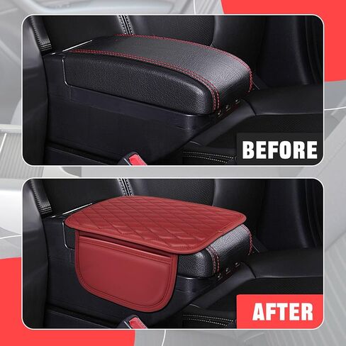 Universal Beige Car Center Console Cover with 2 Storage Bags, Leather Armrest Protector Cover Cushion Center Console Pad Storage Box Accessories for Most Vehicles in Saudi Arabia