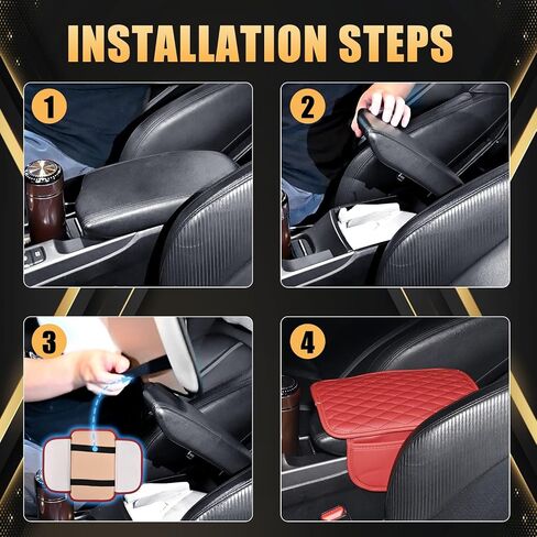 Universal Beige Car Center Console Cover with 2 Storage Bags, Leather Armrest Protector Cover Cushion Center Console Pad Storage Box Accessories for Most Vehicles in Saudi Arabia