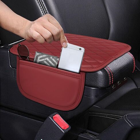 Universal Beige Car Center Console Cover with 2 Storage Bags, Leather Armrest Protector Cover Cushion Center Console Pad Storage Box Accessories for Most Vehicles in Saudi Arabia