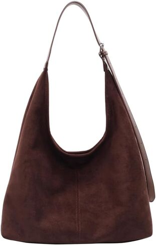 Suede Hobo Bag Slouchy Bags for Women Brown Tote Handbag Large Work Bag Retro Suede Shoulder Bag Travel Shopping Bag in Saudi Arabia