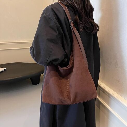 Suede Hobo Bag Slouchy Bags for Women Brown Tote Handbag Large Work Bag Retro Suede Shoulder Bag Travel Shopping Bag in Saudi Arabia