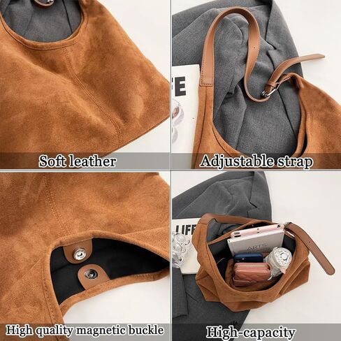Suede Hobo Bag Slouchy Bags for Women Brown Tote Handbag Large Work Bag Retro Suede Shoulder Bag Travel Shopping Bag in Saudi Arabia