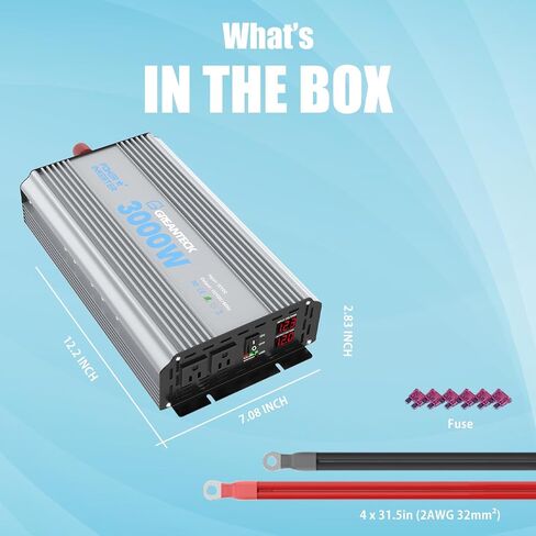 Power Inverter 3000 Watt, DC 12V to AC 110V 120V Converter Car Modified Sine Wave Power Inverter with Dual Sockets, USB Port, LED Display for RV Truck Boat Solar Car Emergency Off Grid in Saudi Arabia