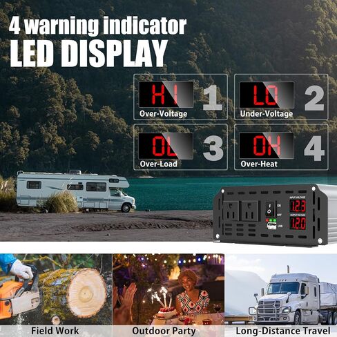 Power Inverter 3000 Watt, DC 12V to AC 110V 120V Converter Car Modified Sine Wave Power Inverter with Dual Sockets, USB Port, LED Display for RV Truck Boat Solar Car Emergency Off Grid in Saudi Arabia