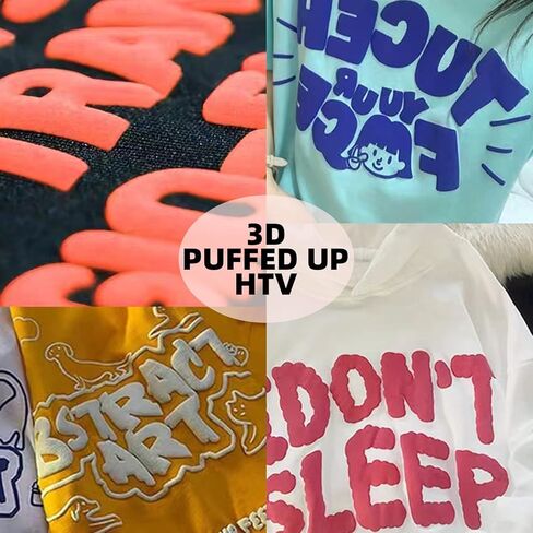 3D نفخة الفينيل نقل الحرارة - نفخة نقل الحرارة الفينيل HTV 10 أوراق ألوان متنوعة 12 "× 10" منتفخ الفينيل حزمة الحرارة الصحافة الحديد على الفينيل DIY بها بنفسك حقيبة الملابس تي شيرت متوافقة مع Cricut الهواء أو صانع in Kuwait