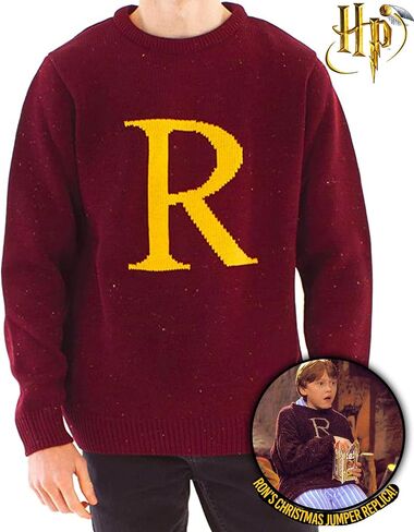 هاري بوتر آر فور رون الكبار عيد الميلاد البلوز | سويت شيرت منسوج بحرف R من Ron Weasley | هدية ملابس الفيلم باللون الأحمر in Saudi Arabia
