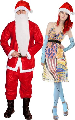 6 Pcs Christmas Nights Couple Costumes Accessories Men Santa Women Scar Costumes Skeleton Gloves for Christmas Halloween Movies Cosplay in Saudi Arabia
