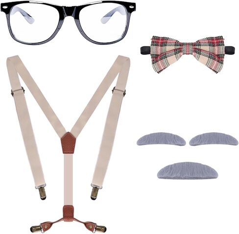 Kids Old Man Costume Set Grandpa Dress Up Accessories Kit Suspenders Bow Tie Glasses Mustache Eyebrows for Men in Saudi Arabia