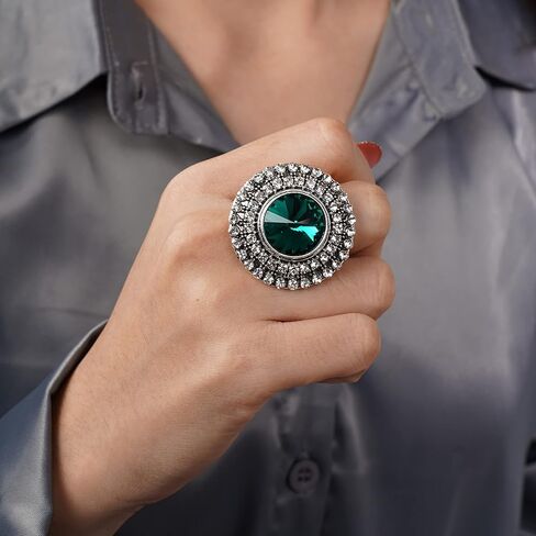 YERTTER Vintage Crystal Ring Rhinestone Finger Ring Boho Adjustable Size Rings Open Ring Women Girls Ethnic Fashion Style Ring Party in Kuwait