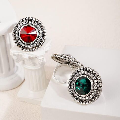 YERTTER Vintage Crystal Ring Rhinestone Finger Ring Boho Adjustable Size Rings Open Ring Women Girls Ethnic Fashion Style Ring Party in Kuwait