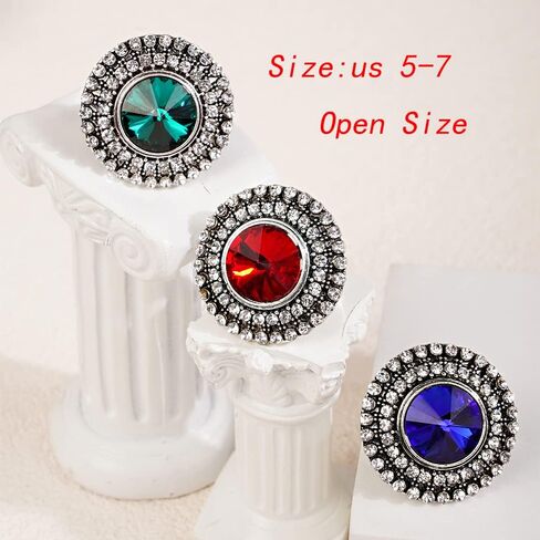 YERTTER Vintage Crystal Ring Rhinestone Finger Ring Boho Adjustable Size Rings Open Ring Women Girls Ethnic Fashion Style Ring Party in Kuwait
