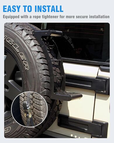 سلم عجلة احتياطي محمول عالمي غير قابل للانزلاق مناسب للشاحنة وسيارات الدفع الرباعي والبيك أب مع مشدود حبل مناسب لعجلة مقاس 24 بوصة - 35 بوصة in Kuwait