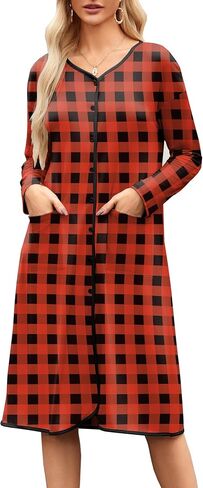 Ekouaer Nightgowns for Women Button Down Sleepshirt Long Sleeve Nightshirt V Neck Pajama Dress Nightdress with Pockets S-XXL in Saudi Arabia