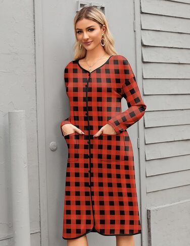 Ekouaer Nightgowns for Women Button Down Sleepshirt Long Sleeve Nightshirt V Neck Pajama Dress Nightdress with Pockets S-XXL in Saudi Arabia