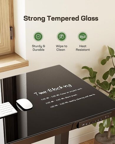 Marsail Glass Standing Desk with Drawer, 48 x 24 inch Electric Standing Desk, Height Adjustable Desk with One-Piece Tabletop & USB Charging Ports, Sit Stand Desk with Storage for Home & Office White in Saudi Arabia