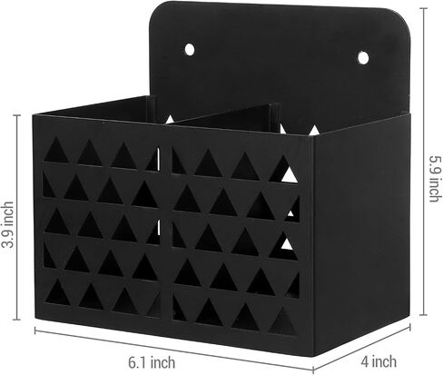 MyGift Wall Mounted Modern Black Metal Dry Erase Marker Holder with Triangle Cutout Design, 2 Compartment Office Supplies Storage Bin Organizer, Desktop Pen Pencil Holder in Saudi Arabia