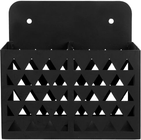 MyGift Wall Mounted Modern Black Metal Dry Erase Marker Holder with Triangle Cutout Design, 2 Compartment Office Supplies Storage Bin Organizer, Desktop Pen Pencil Holder in Saudi Arabia