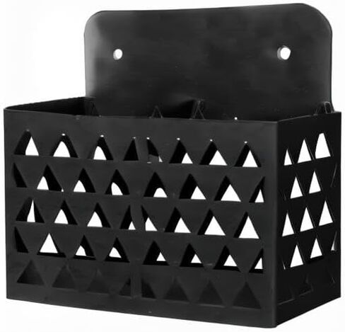 MyGift Wall Mounted Modern Black Metal Dry Erase Marker Holder with Triangle Cutout Design, 2 Compartment Office Supplies Storage Bin Organizer, Desktop Pen Pencil Holder in Saudi Arabia