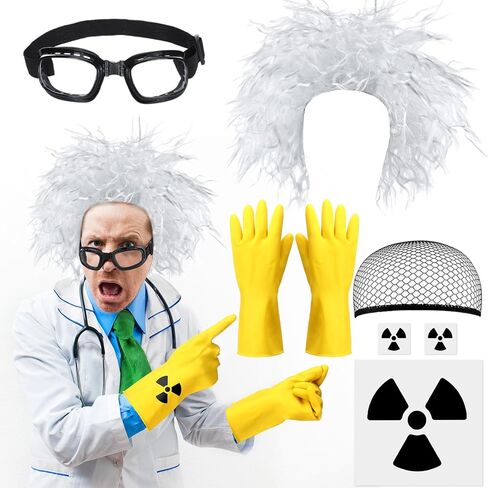 مجموعة أزياء الهالوين العودة إلى المستقبل مكونة من 7 قطع تتضمن نظارات شعر مستعار وقفازات صفراء وملصقات، إكسسوارات زي عطلة دوك للبالغين، ملابس الهالوين التنكرية وديكورات الحفلات in Kuwait