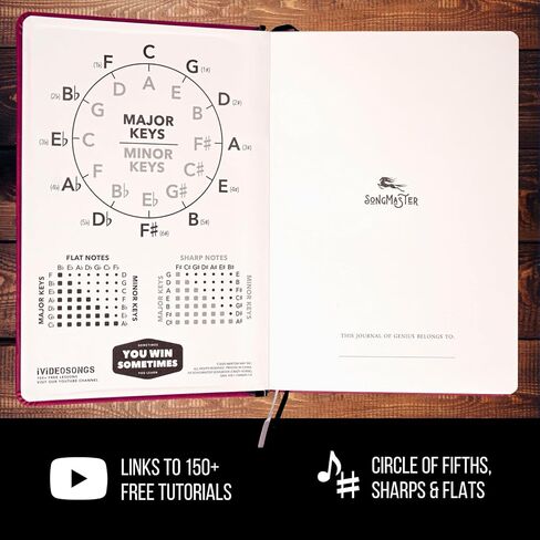 Songmaster Songwriter Journal مقاس 5x8 بوصة • دفتر ملاحظات للموسيقى مصنوع من الجلد النباتي من Crazy Horse • 180 صفحة بغلاف مقوى للموسيقى، مخطوطة ورقية، دفتر ملاحظات ورقي، مجلة الموسيقى، 150 درسًا مجانيًا في iVideosongs in Saudi Arabia