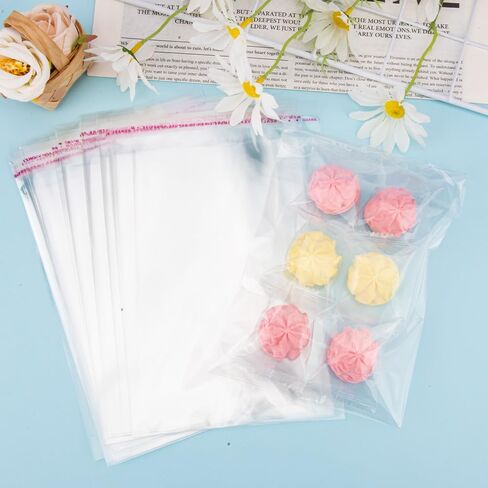 Cellophane Bags Self Adhesive, 5"x7" Self Sealing Cellophane Treat Bags, 100 PCS Cookie Bags with Seal, Plastic Clear Gift Bags Candy Bags Snack Bags for Packaging For Valentines Easter Party Favors in Saudi Arabia