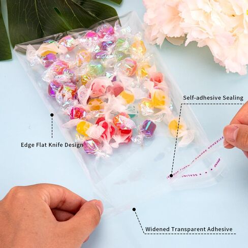 Cellophane Bags Self Adhesive, 5"x7" Self Sealing Cellophane Treat Bags, 100 PCS Cookie Bags with Seal, Plastic Clear Gift Bags Candy Bags Snack Bags for Packaging For Valentines Easter Party Favors in Saudi Arabia