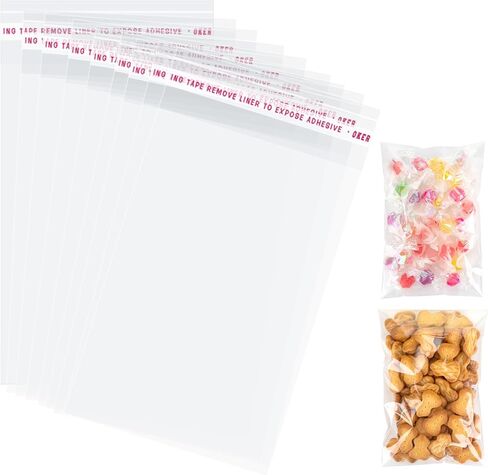 Cellophane Bags Self Adhesive, 5"x7" Self Sealing Cellophane Treat Bags, 100 PCS Cookie Bags with Seal, Plastic Clear Gift Bags Candy Bags Snack Bags for Packaging For Valentines Easter Party Favors in Saudi Arabia