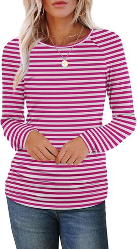 Saloogoe Womens Long Sleeve Shirts Dressy Casual Tops Crewneck Pleated Buttom Shirt in Saudi Arabia