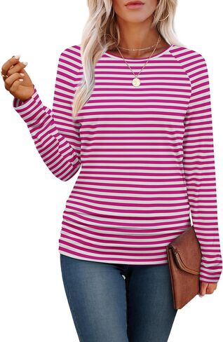 Saloogoe Womens Long Sleeve Shirts Dressy Casual Tops Crewneck Pleated Buttom Shirt in Saudi Arabia