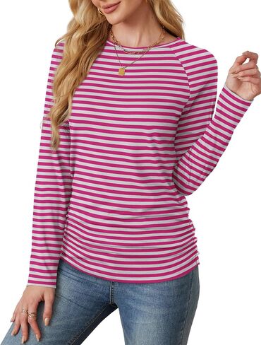 Saloogoe Womens Long Sleeve Shirts Dressy Casual Tops Crewneck Pleated Buttom Shirt in Saudi Arabia