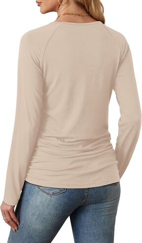 Saloogoe Womens Long Sleeve Shirts Dressy Casual Tops Crewneck Pleated Buttom Shirt in Saudi Arabia