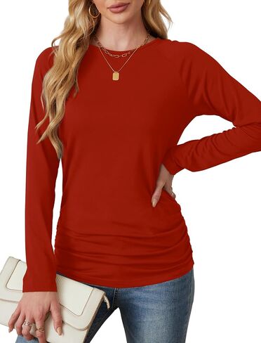 Saloogoe Womens Long Sleeve Shirts Dressy Casual Tops Crewneck Pleated Buttom Shirt in Saudi Arabia
