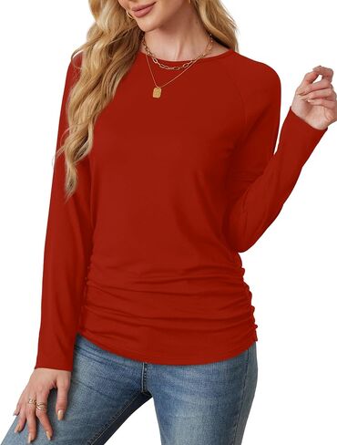 Saloogoe Womens Long Sleeve Shirts Dressy Casual Tops Crewneck Pleated Buttom Shirt in Saudi Arabia