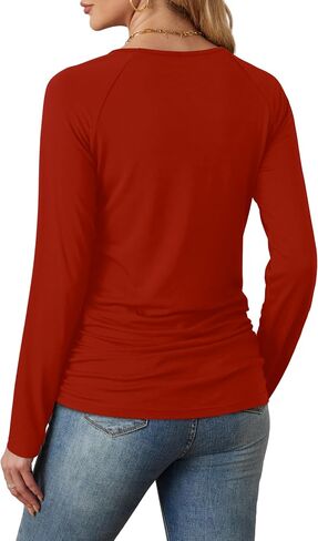 Saloogoe Womens Long Sleeve Shirts Dressy Casual Tops Crewneck Pleated Buttom Shirt in Saudi Arabia