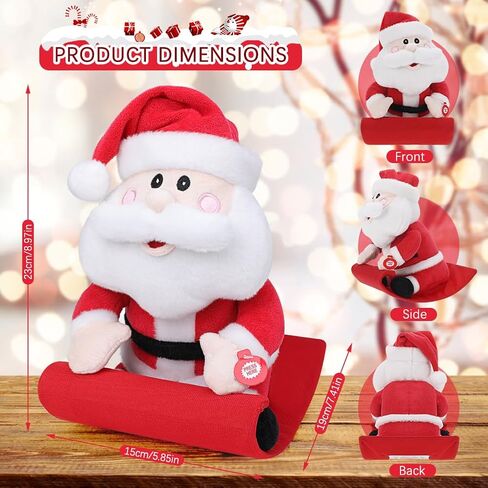 سانتا كلوز الموسيقية ركوب مزلقة الغناء الرقص الكهربائية عيد الميلاد سانتا محشوة الحيوان مع خدود مضيئة، يهز الرأس، لعبة أفخم لينة الدمى المتحركة التفاعلية الديكور هدايا عيد الميلاد in Kuwait