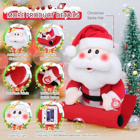 سانتا كلوز الموسيقية ركوب مزلقة الغناء الرقص الكهربائية عيد الميلاد سانتا محشوة الحيوان مع خدود مضيئة، يهز الرأس، لعبة أفخم لينة الدمى المتحركة التفاعلية الديكور هدايا عيد الميلاد in Kuwait